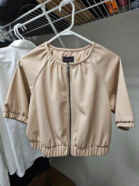 G by Giuliana Black Label Faux Leather Cropped Jacket - Cream - Size M